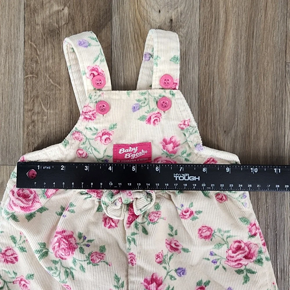 Vintage Baby B'gosh Bubble Corduroy‎ Overalls Vestback Floral Print 6-9 Months